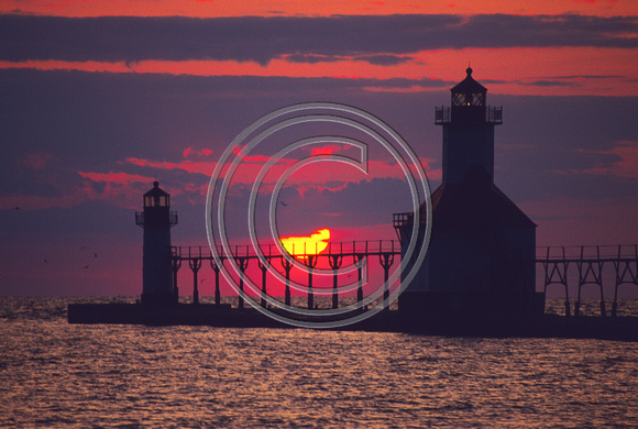 Sunset, St. Joseph Lighthouse, Lake Michigan