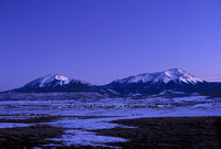 Spanish Peaks and LaVeta Colorado at dusk.