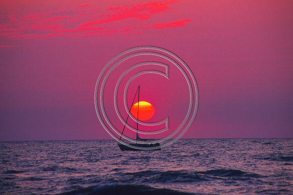 Sunset and Sailboat, Lake Michigan